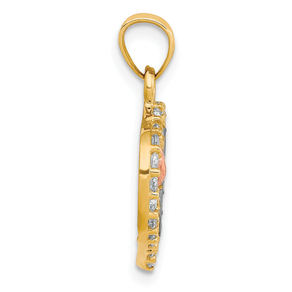 10K Two-Tone Gold Heart Pendant with CZ and White Rhodium Trim