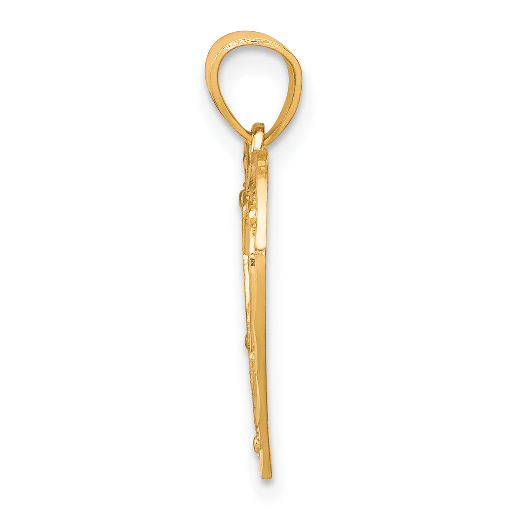 10K Yellow Gold MOM Heart Charm with Rhodium Accents, Polished Finish