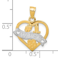 10K Gold Heart Charm with Rhodium Accents #1 Wife Polished Design