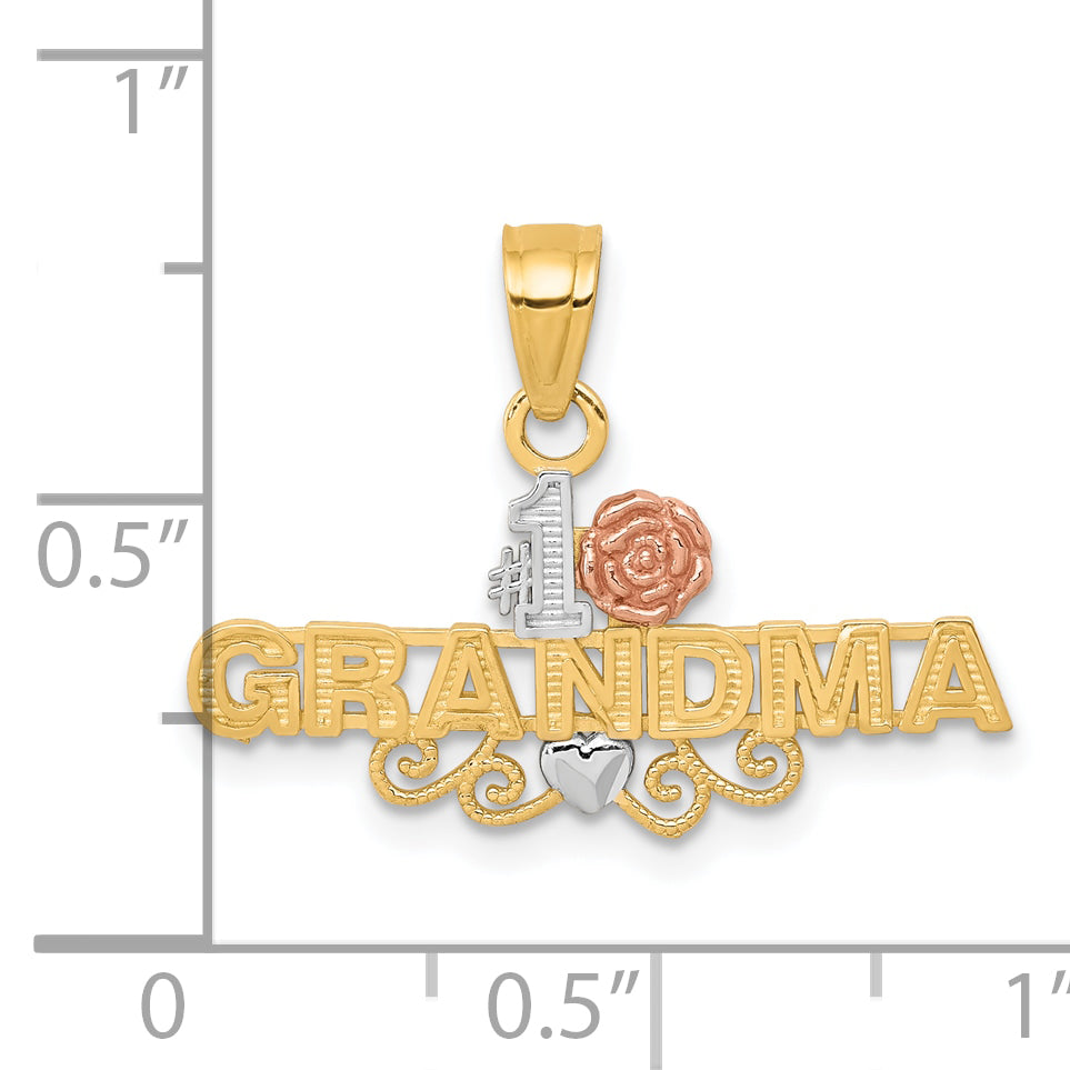 10K Two-Tone Gold #1 Grandma Charm with White Rhodium Polished Finish