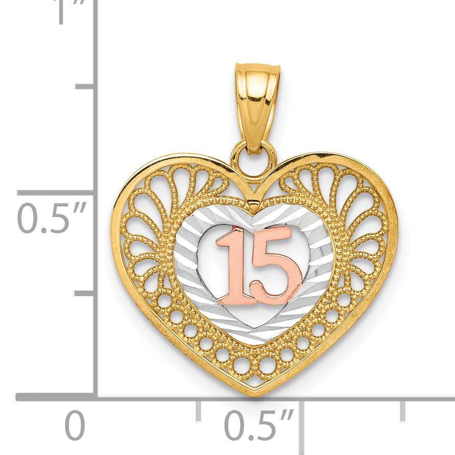 10K Two-Tone Gold Heart Pendant with White Rhodium Polished Finish