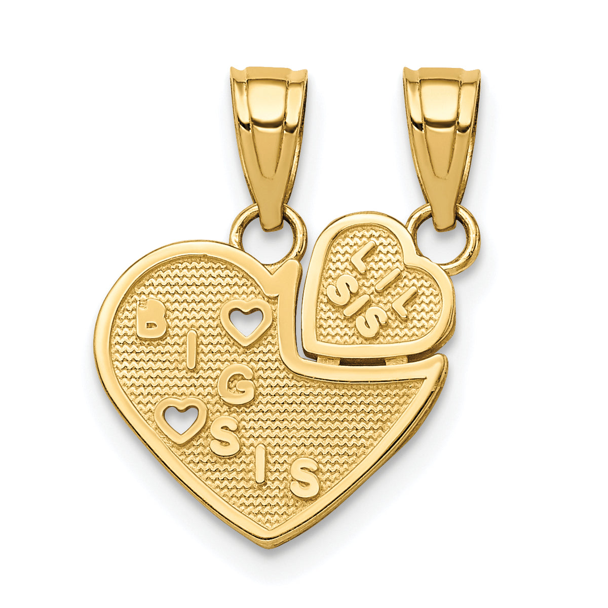 10K BIG SIS, Lil SIS Break-Apart Heart Charm