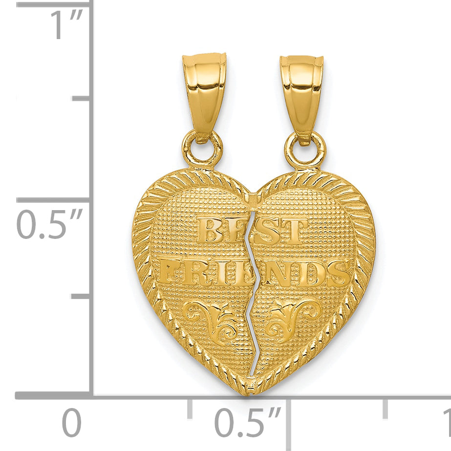 10K Gold Best Friends Break-Apart Heart Pendant Polished Solid Charm