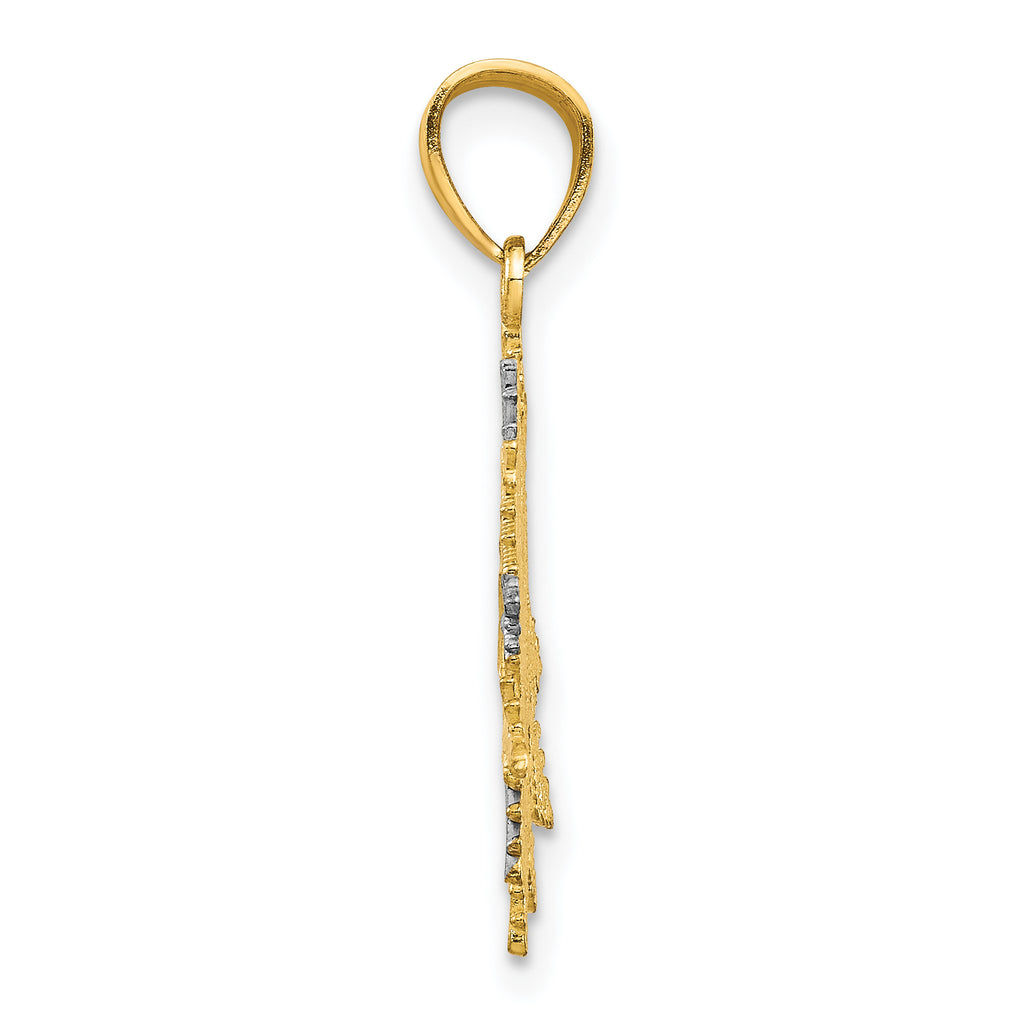 10K Gold Snowflake Charm with Rhodium Accents Polished Finish