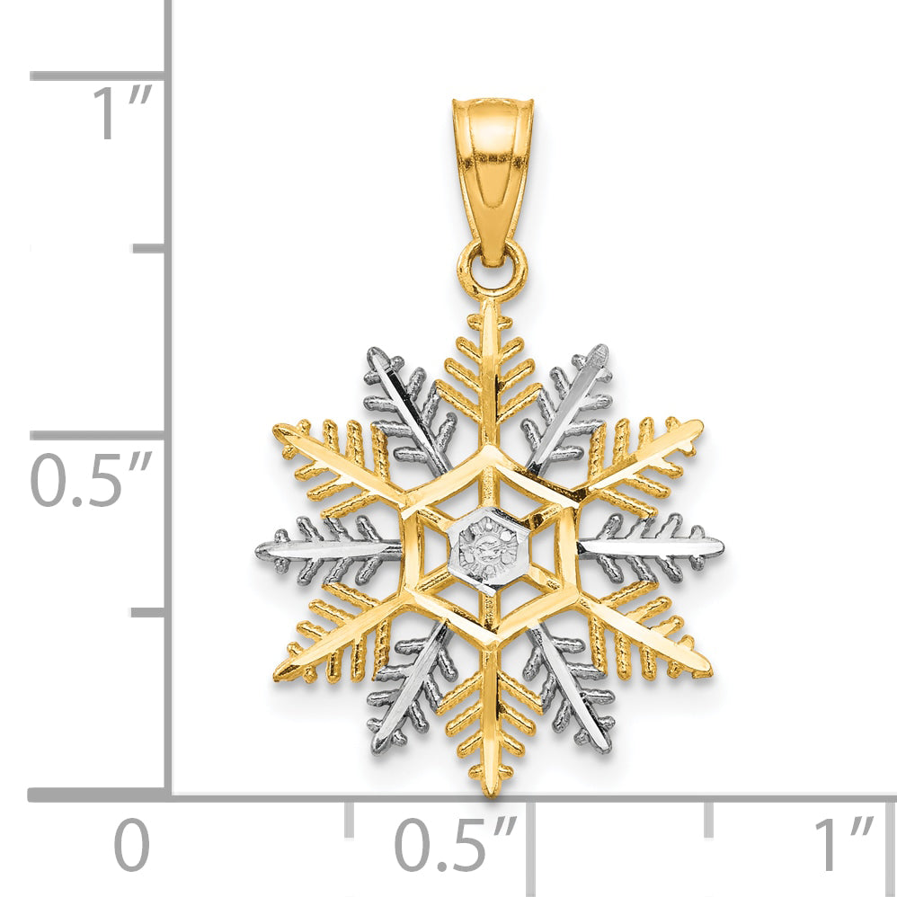 10K Gold Snowflake Charm with Rhodium Accents Polished Finish