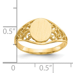 10k 8.5x7.5mm Satin Open Back Filigree Signet Ring