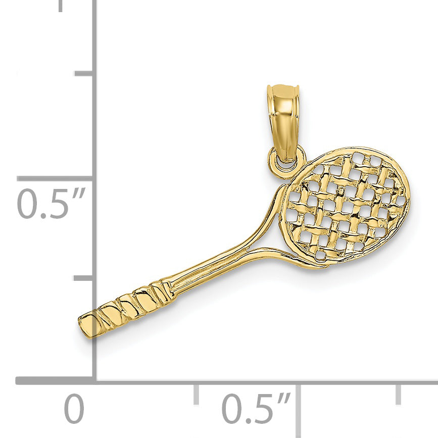 10K Solid Polished 3-D Tennis Racquet Charm