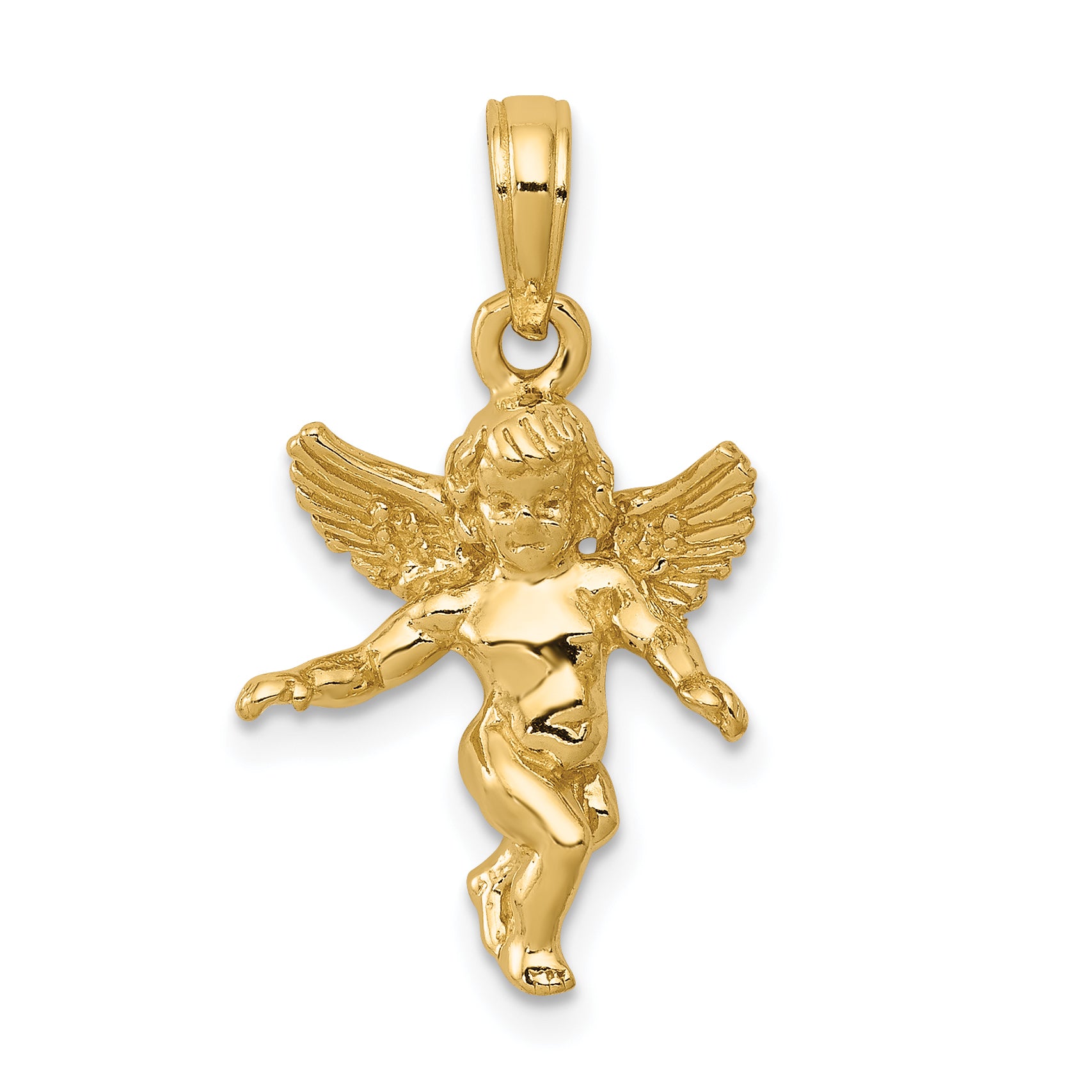 10k  3D Polished Solid Angel Pendant