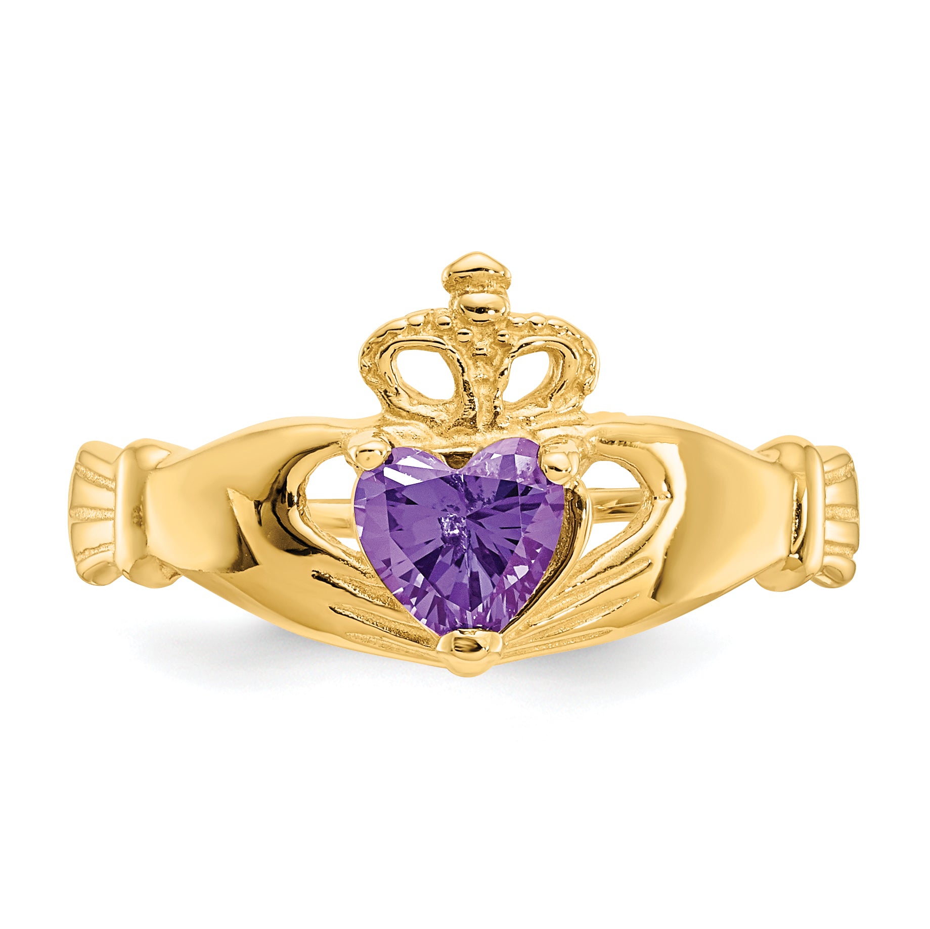 10k CZ February Birthstone Claddagh Heart Ring