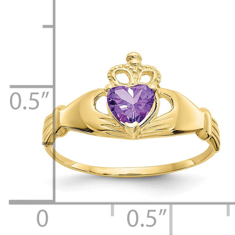 10k CZ February Birthstone Claddagh Heart Ring