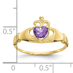 10k CZ February Birthstone Claddagh Heart Ring