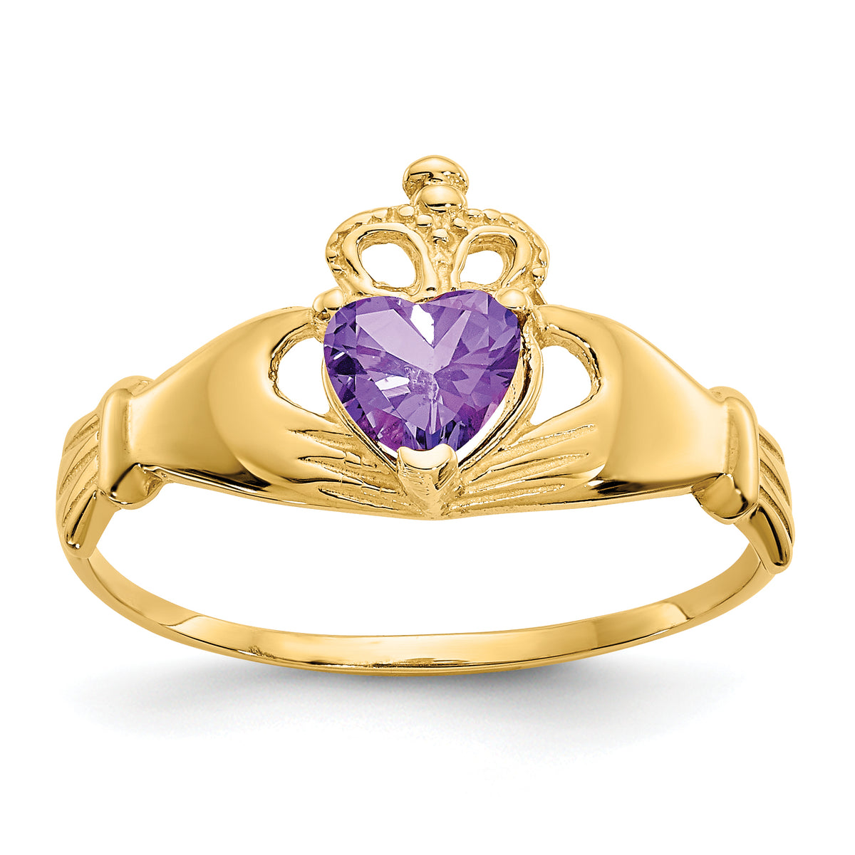 10k CZ February Birthstone Claddagh Heart Ring