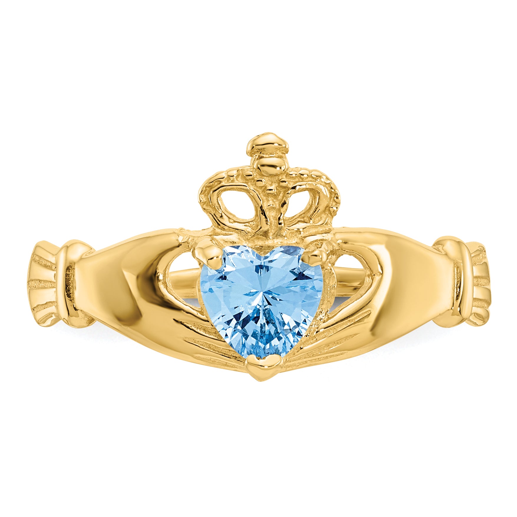 10k CZ March Birthstone Claddagh Heart Ring