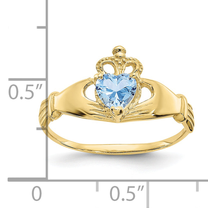 10k CZ March Birthstone Claddagh Heart Ring