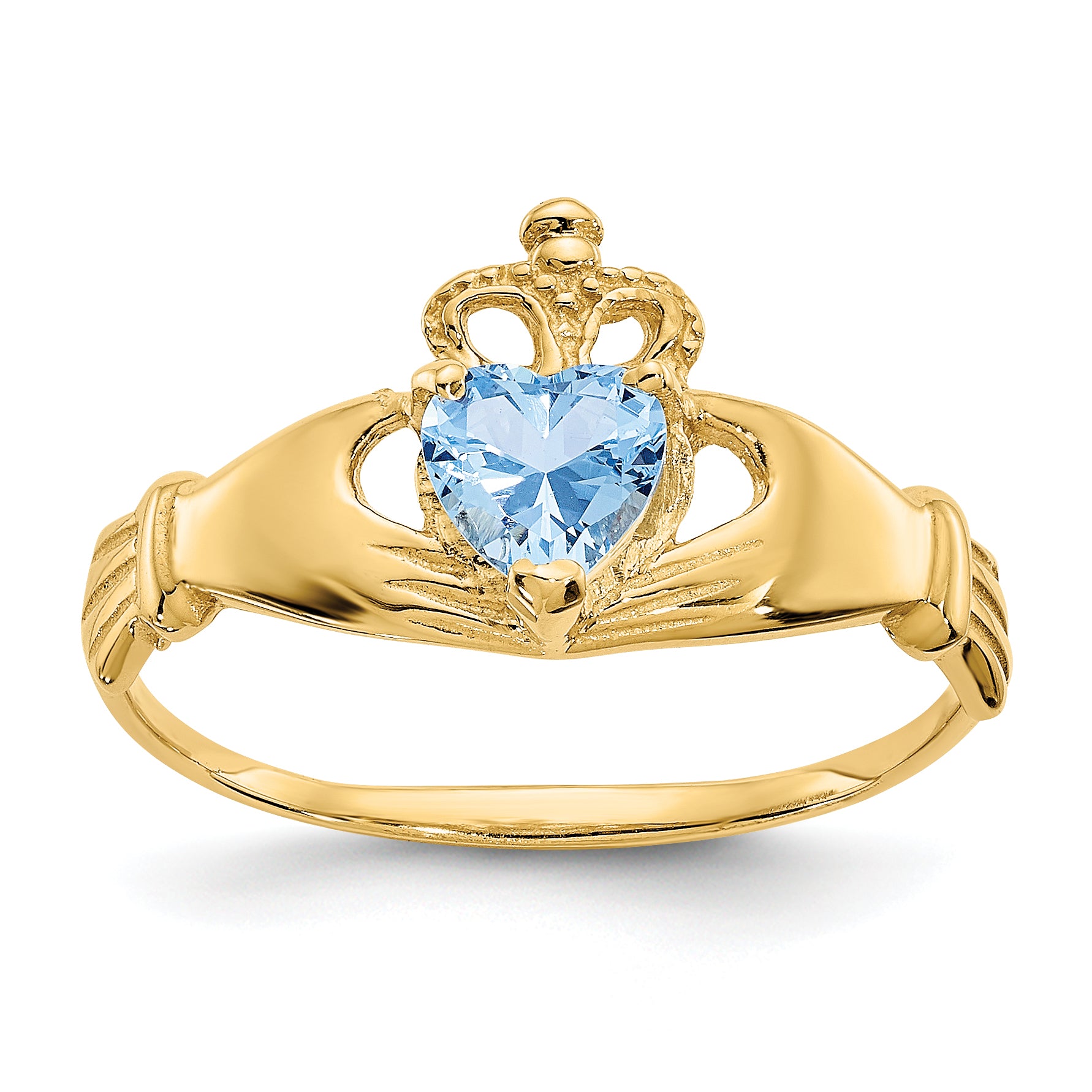 10k CZ March Birthstone Claddagh Heart Ring