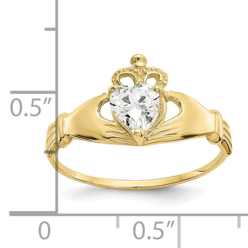 10k CZ April Birthstone Claddagh Heart Ring