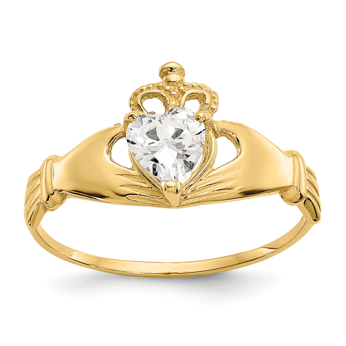 10k CZ April Birthstone Claddagh Heart Ring