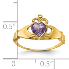 10k CZ June Birthstone Claddagh Heart Ring