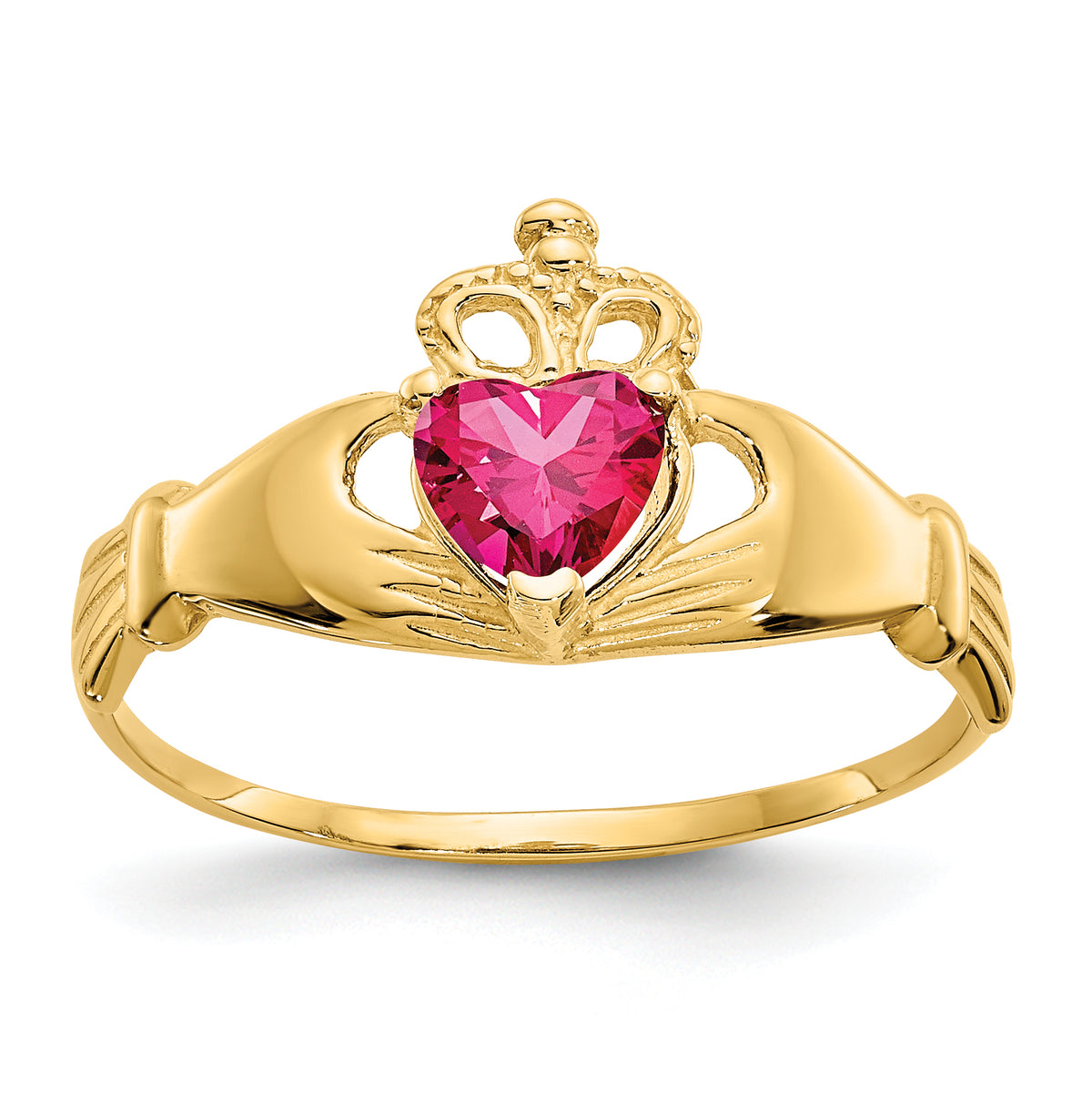 10k CZ July Birthstone Claddagh Heart Ring