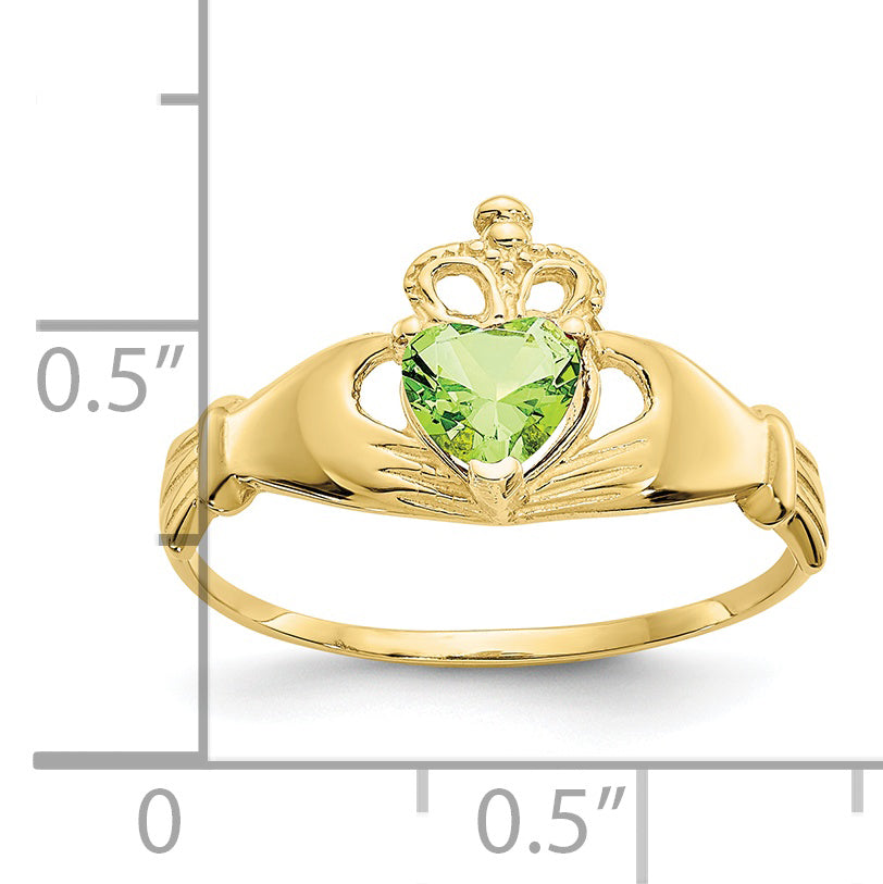 10k CZ August Birthstone Claddagh Heart Ring