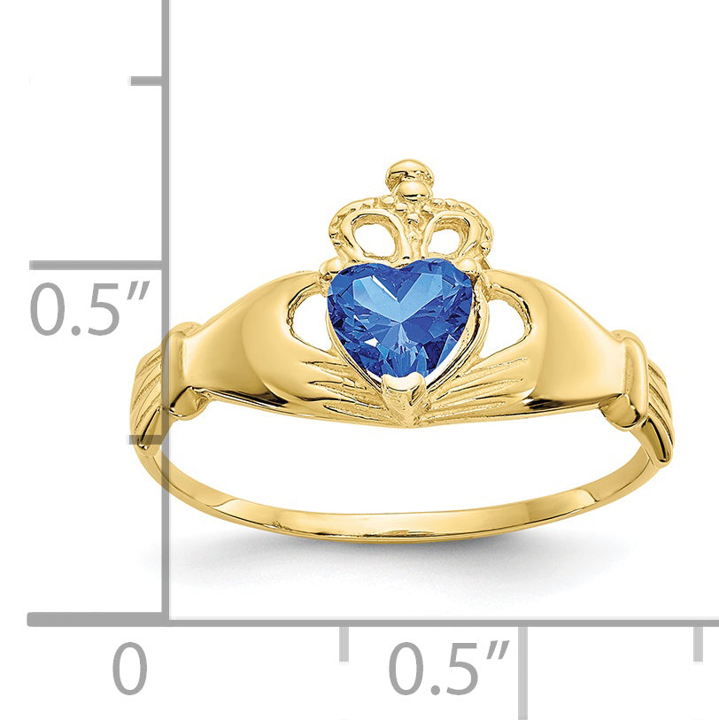 10k CZ September Birthstone Claddagh Heart Ring