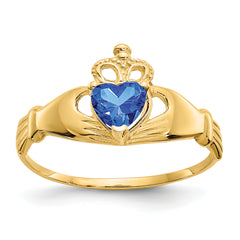 10k CZ September Birthstone Claddagh Heart Ring