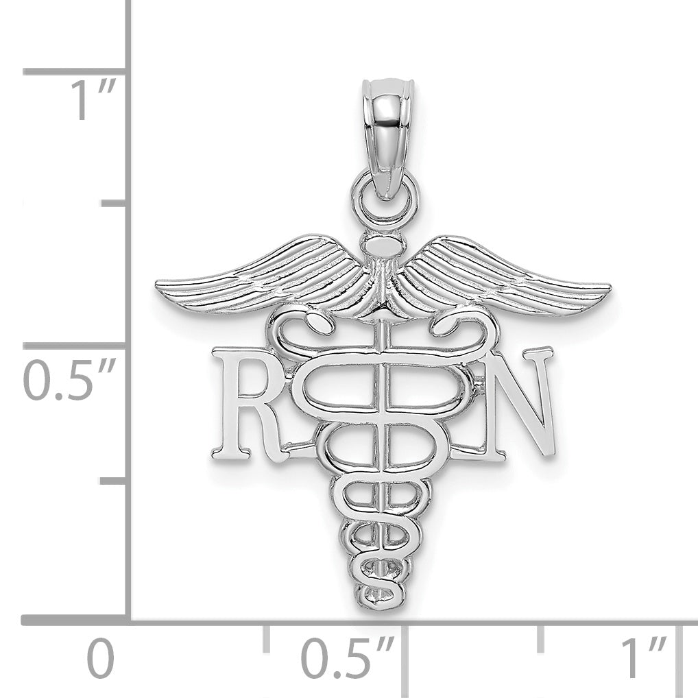 10K White Gold RN Caduceus Pendant