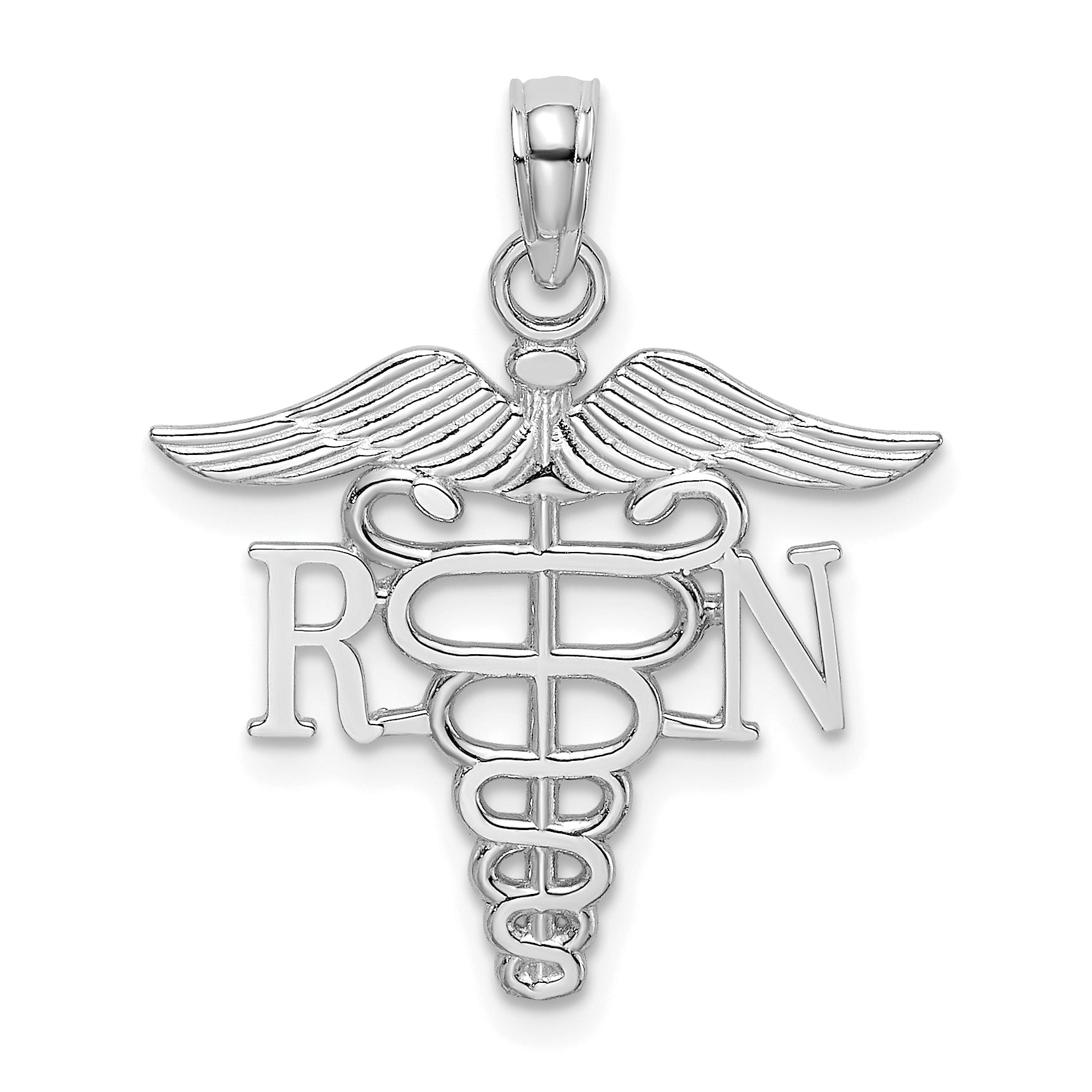 10K White Gold RN Caduceus Pendant