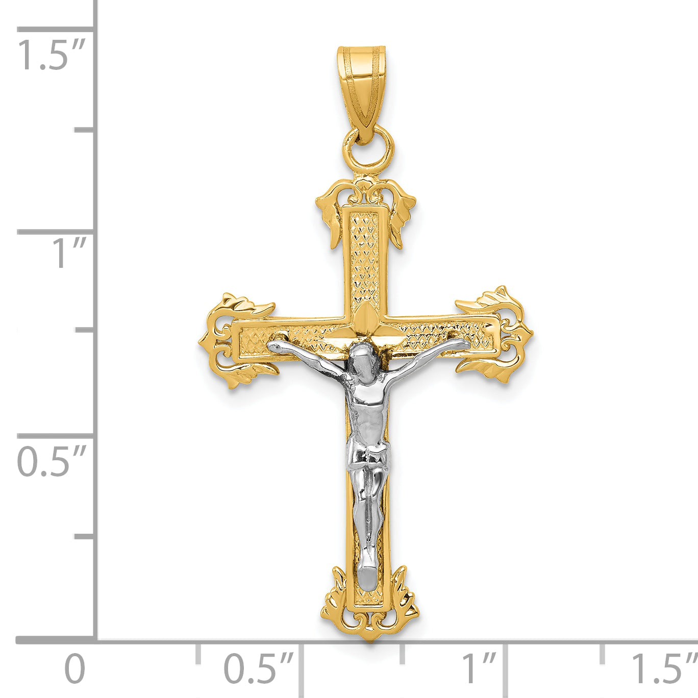 10K Two-tone Diamond-cut Crucifix Pendant