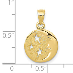 10k Polished Flat-Backed Moon with Three Stars Pendant