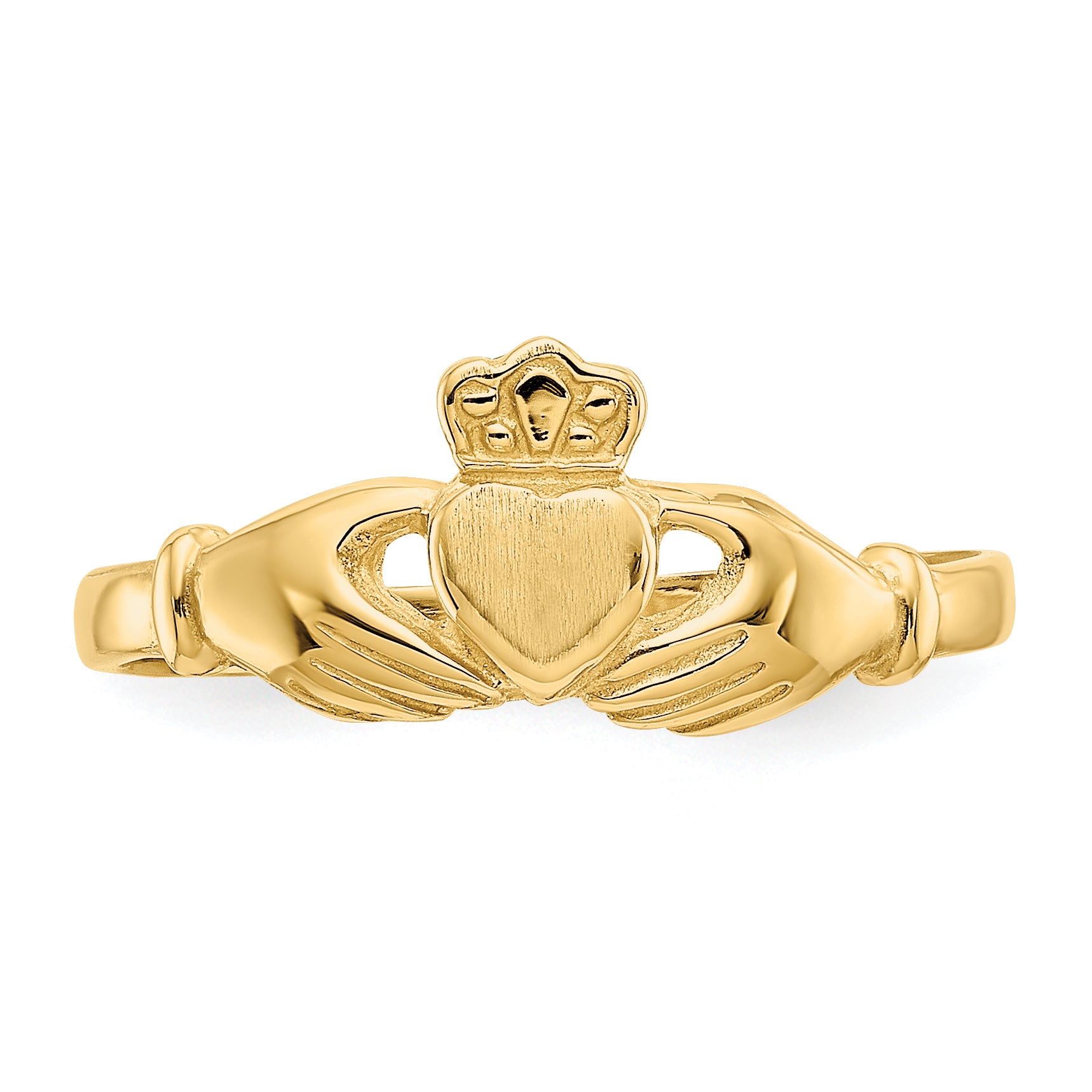 10k Polished & Satin Claddagh Ring