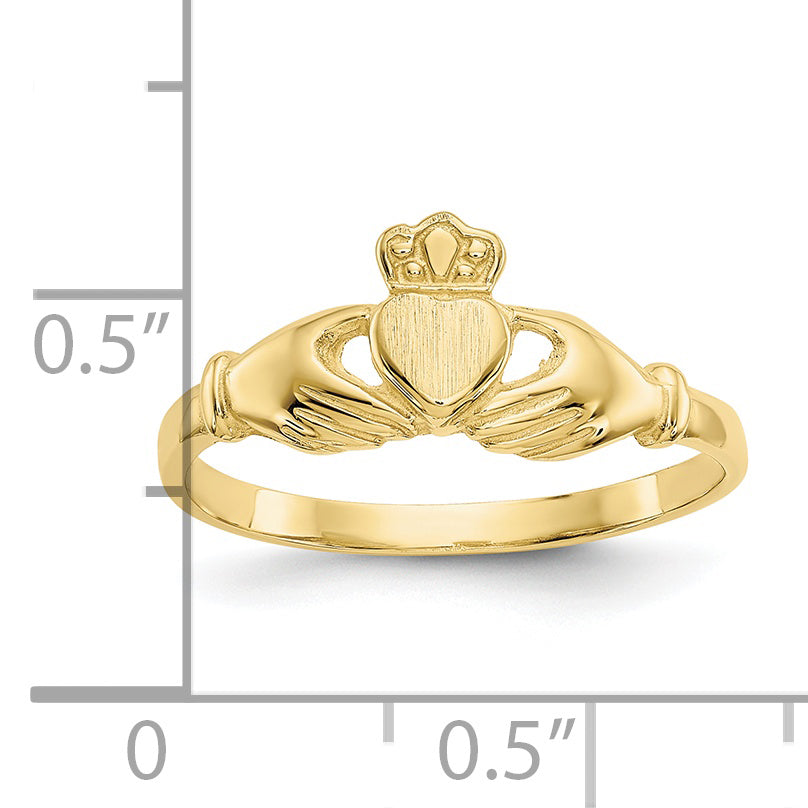 10k Polished & Satin Claddagh Ring