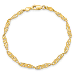 10k Solid Polished Open Back Flower & Leaf Bracelet