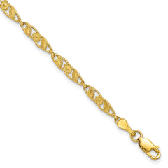 10k Solid Polished Open Back Flower & Leaf Bracelet