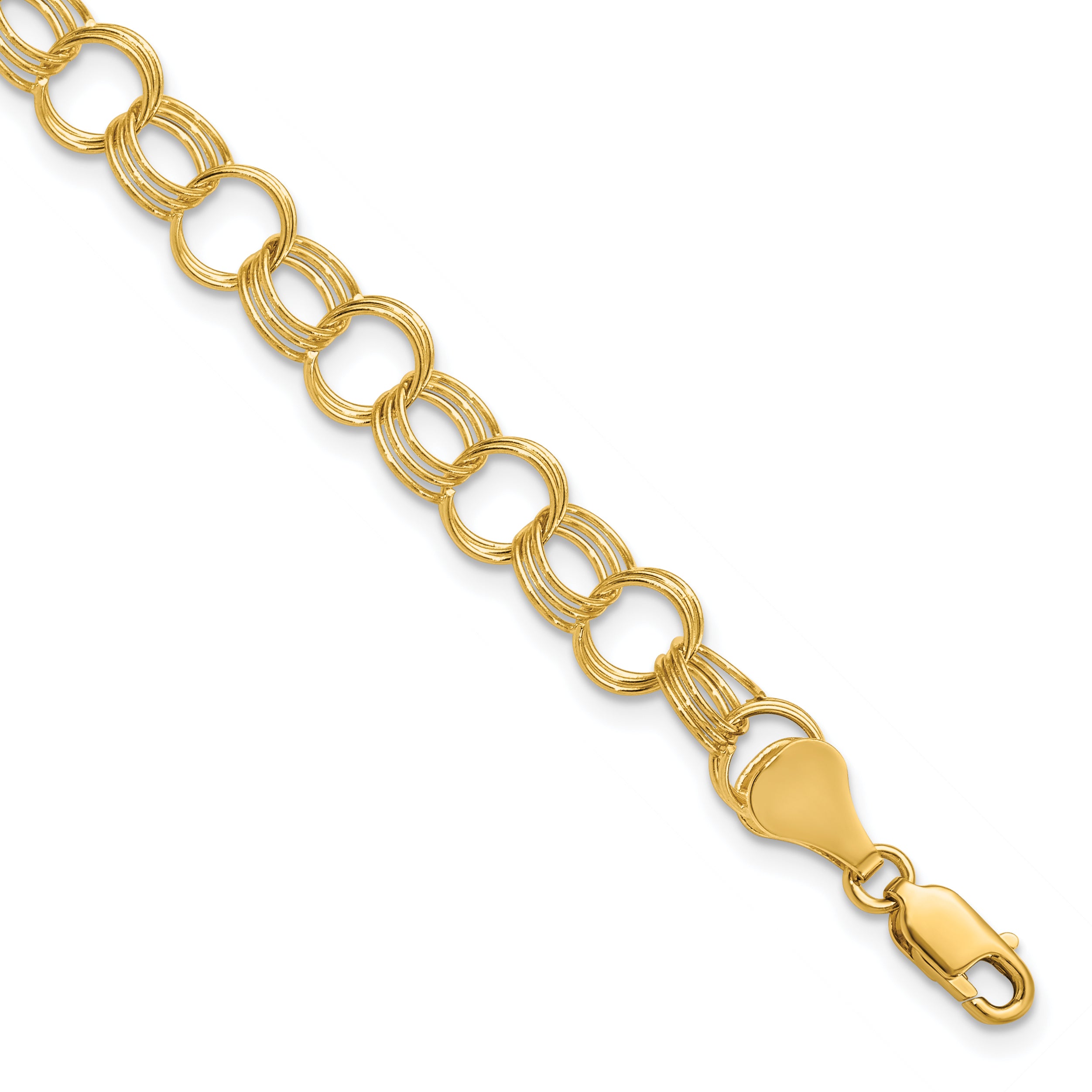 10k Solid Triple Link Charm Bracelet