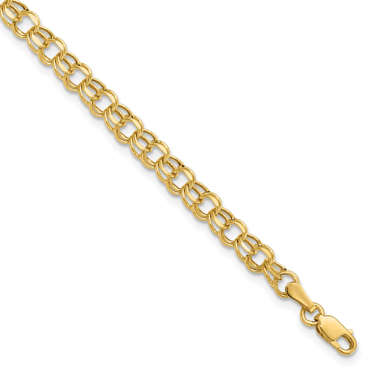 10k 8in 4.5mm Hollow Diamond-cut Double Link Charm Bracelet