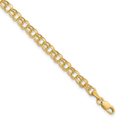 10k 8in 4.5mm Hollow Diamond-cut Double Link Charm Bracelet