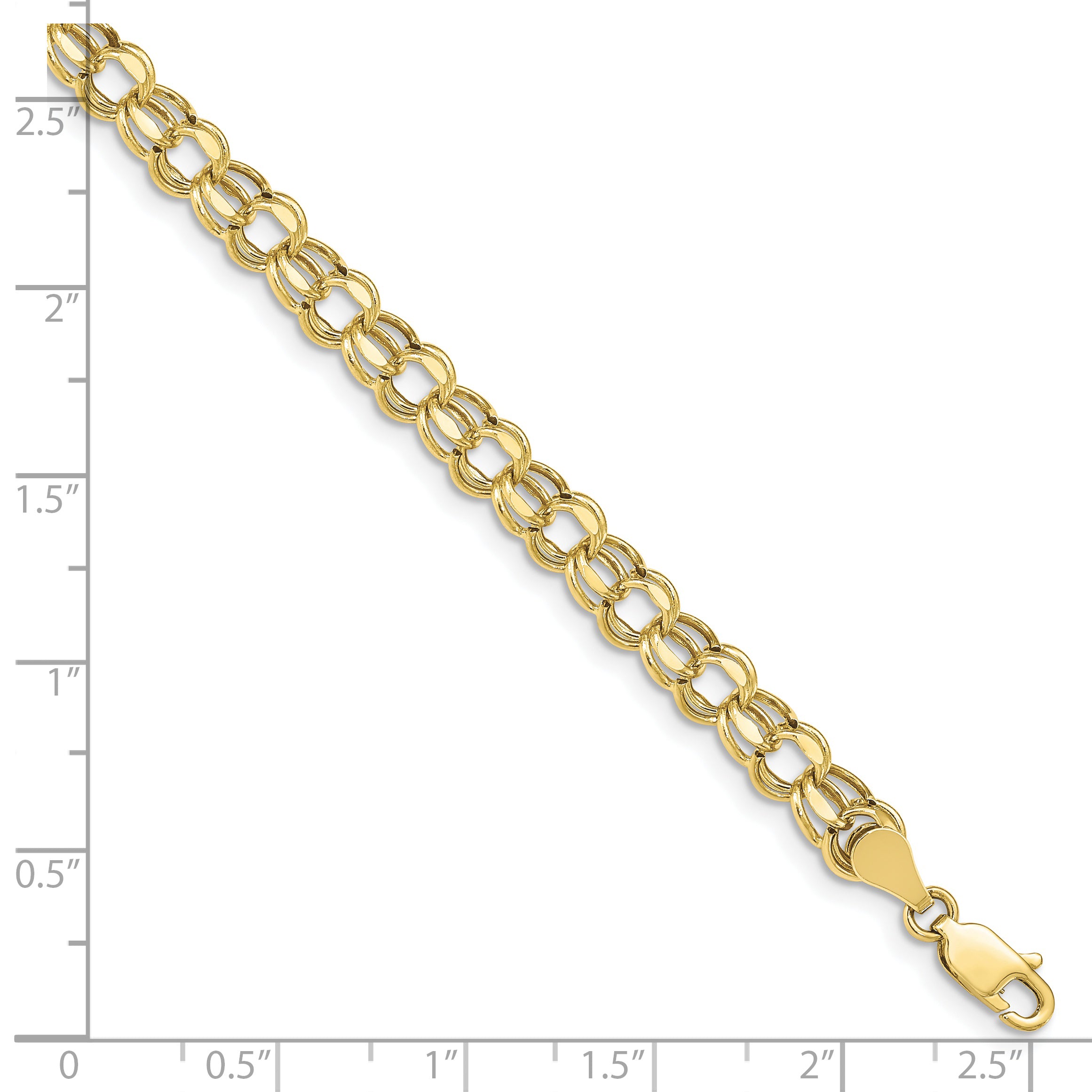 10k 7in 5.5mm Hollow Diamond-cut Double Link Charm Bracelet