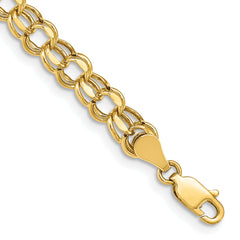 10k 8in 5.5mm Hollow Diamond-cut Double Link Charm Bracelet