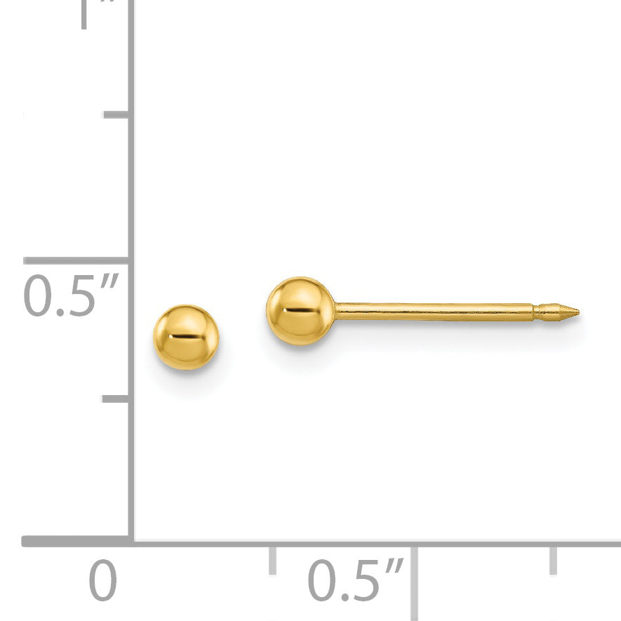 24K Gold Plated Solid Ball Post Earrings 3mm Women's Classic Elegance