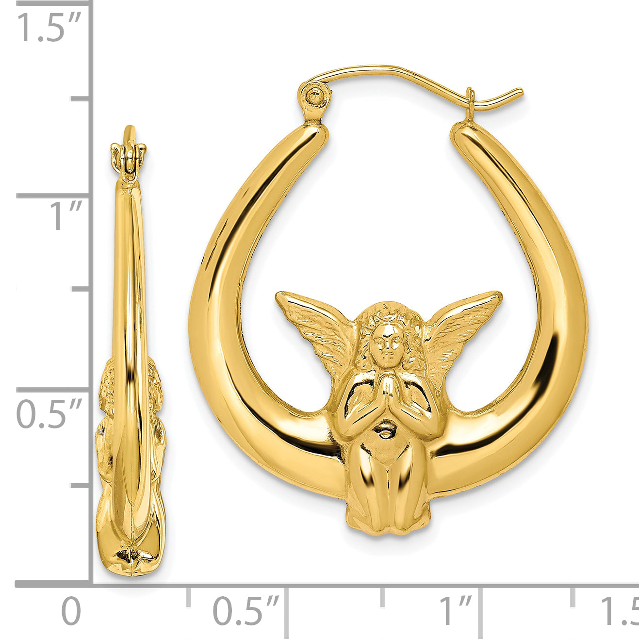 10K Gold Angel Hoop Earrings with Polished Finish and Secure Closure Secondary image