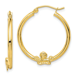 Angel Hoop Earrings in 10K Yellow Gold, 20mm - Sophia Jewelers