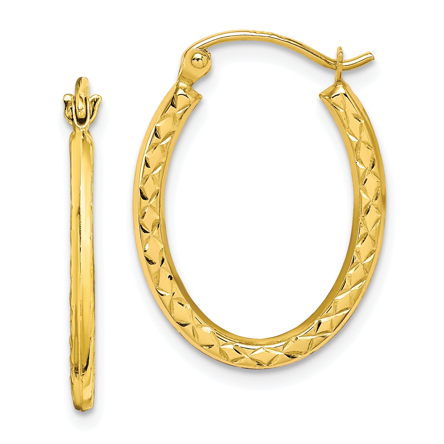 10K Textured Hollow Oval Hoop Earrings Main image