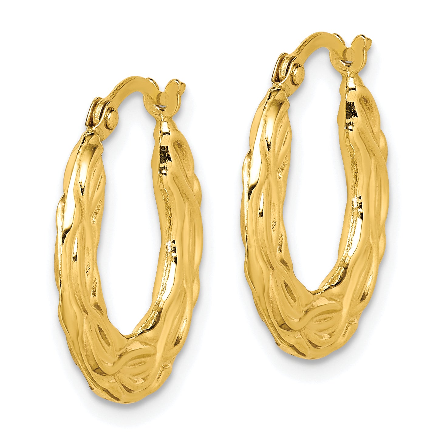 10K Yellow Gold Patterned Hollow Hoop Earrings with Polished Finish Elegant & Timeless Secondary image