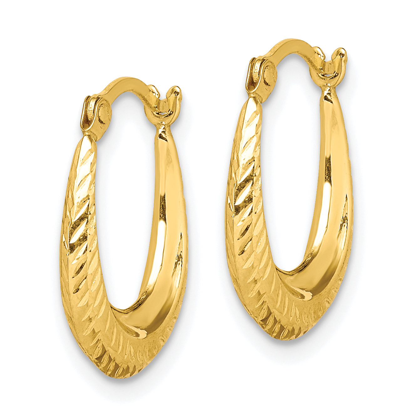10K Yellow Gold Textured Hollow Hoop Earrings Polished Creole Style 15mm Secondary image