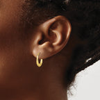 10K Yellow Gold Textured Hollow Hoop Earrings Polished Creole Style 15mm