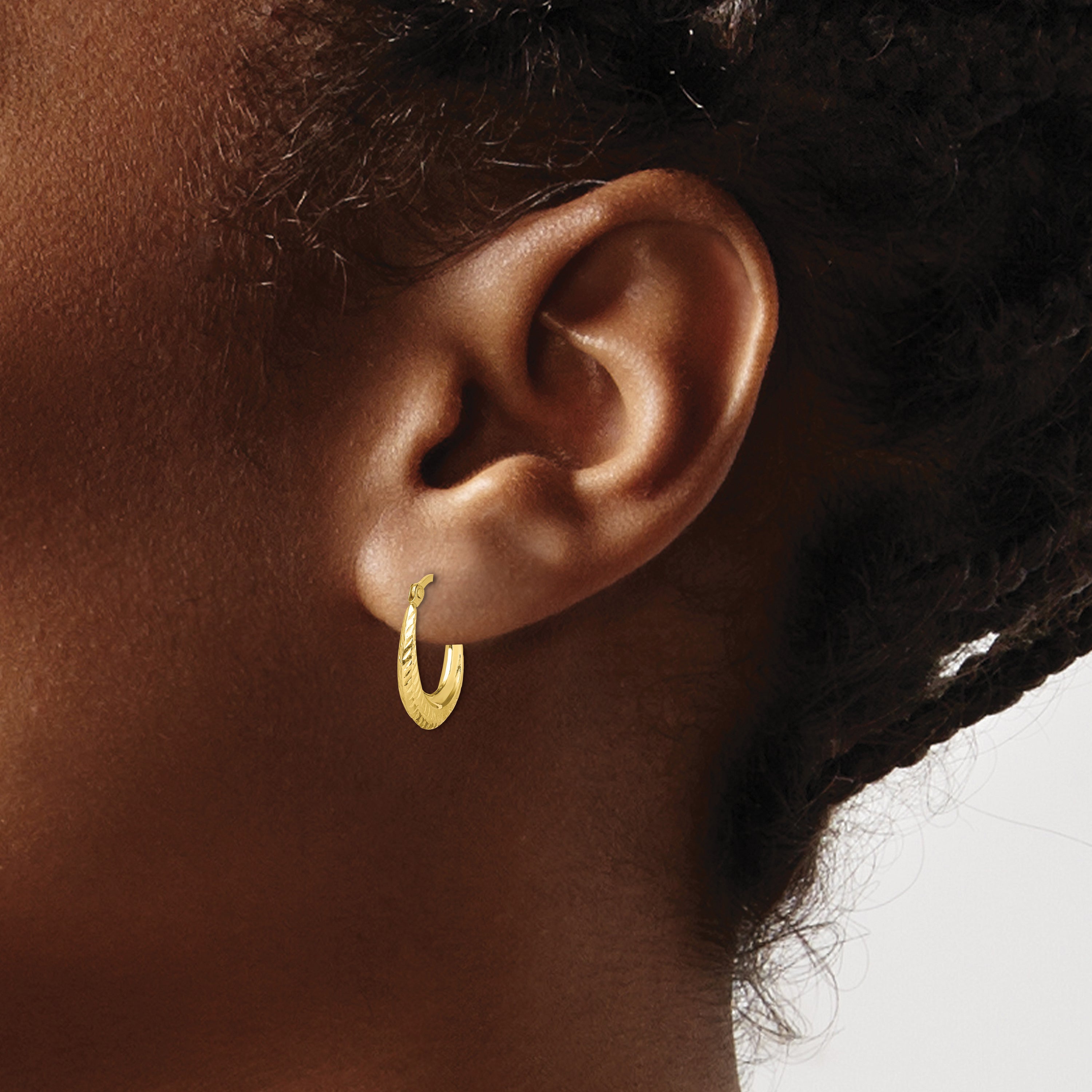 10K Yellow Gold Textured Hollow Hoop Earrings Polished Creole Style 15mm