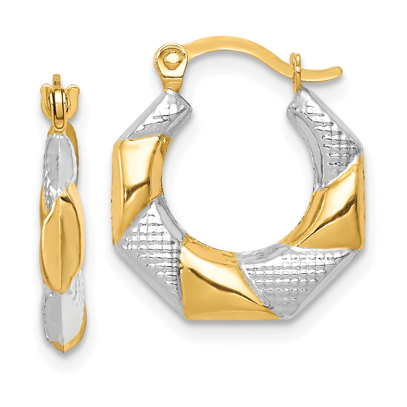 10K and White Rhodium Scalloped Hollow Hoop Earrings Main image