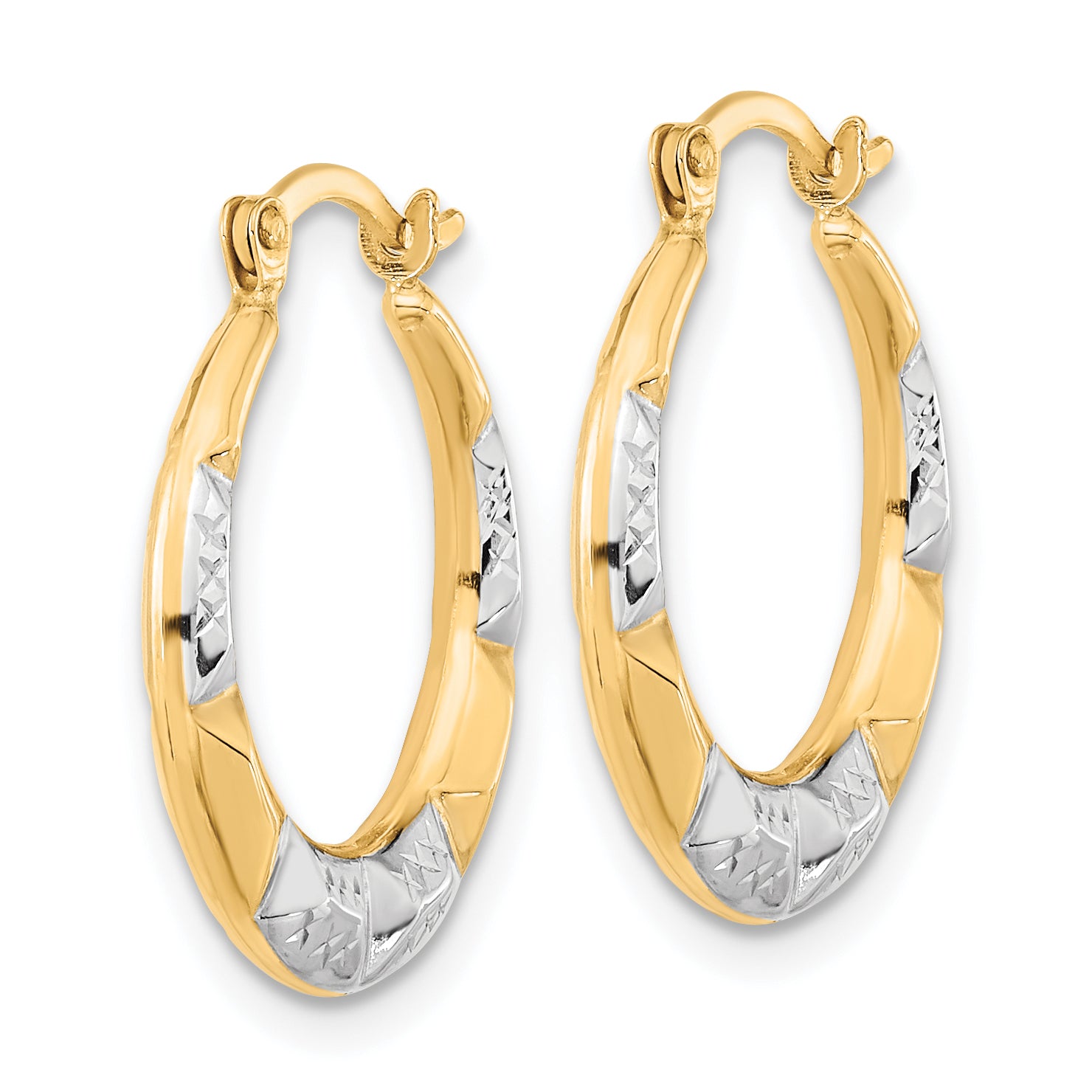 10K Gold and Rhodium Hollow Hoop Earrings with Polished Finish  Elegant and Lightweight Secondary image