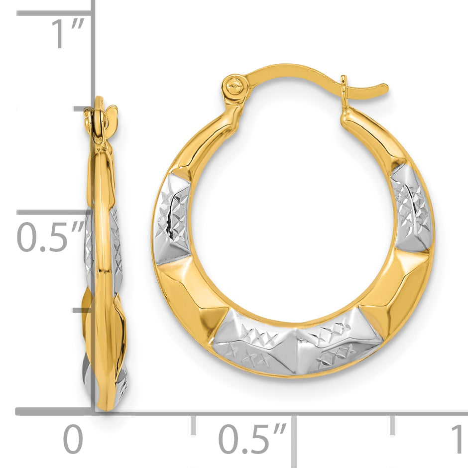 10K Gold and Rhodium Hollow Hoop Earrings with Polished Finish  Elegant and Lightweight